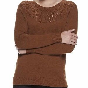 Sanoma LaceDesign Sweater.Small. Cotton Blend Brown Top.Raglan Sleeves Pullover.